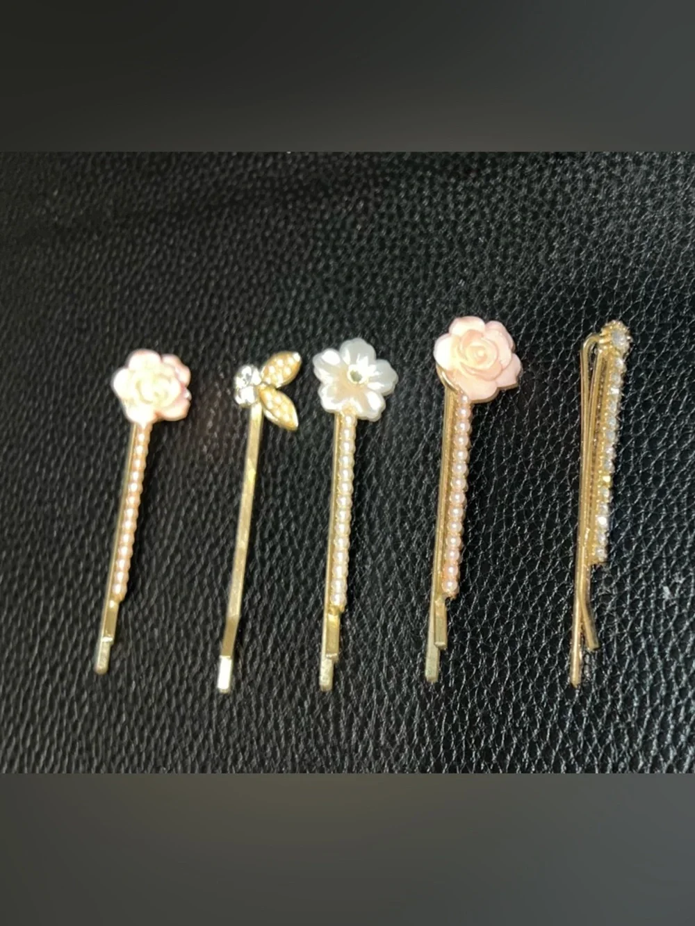 🔴Golden Hair Pin Set Floral Crystal styling Accessories Fashion 5 PCS